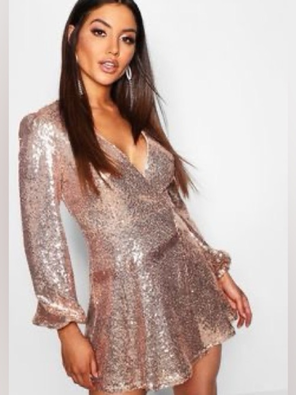 NWT Rose Gold Sequin Skater Dress US SZ 14